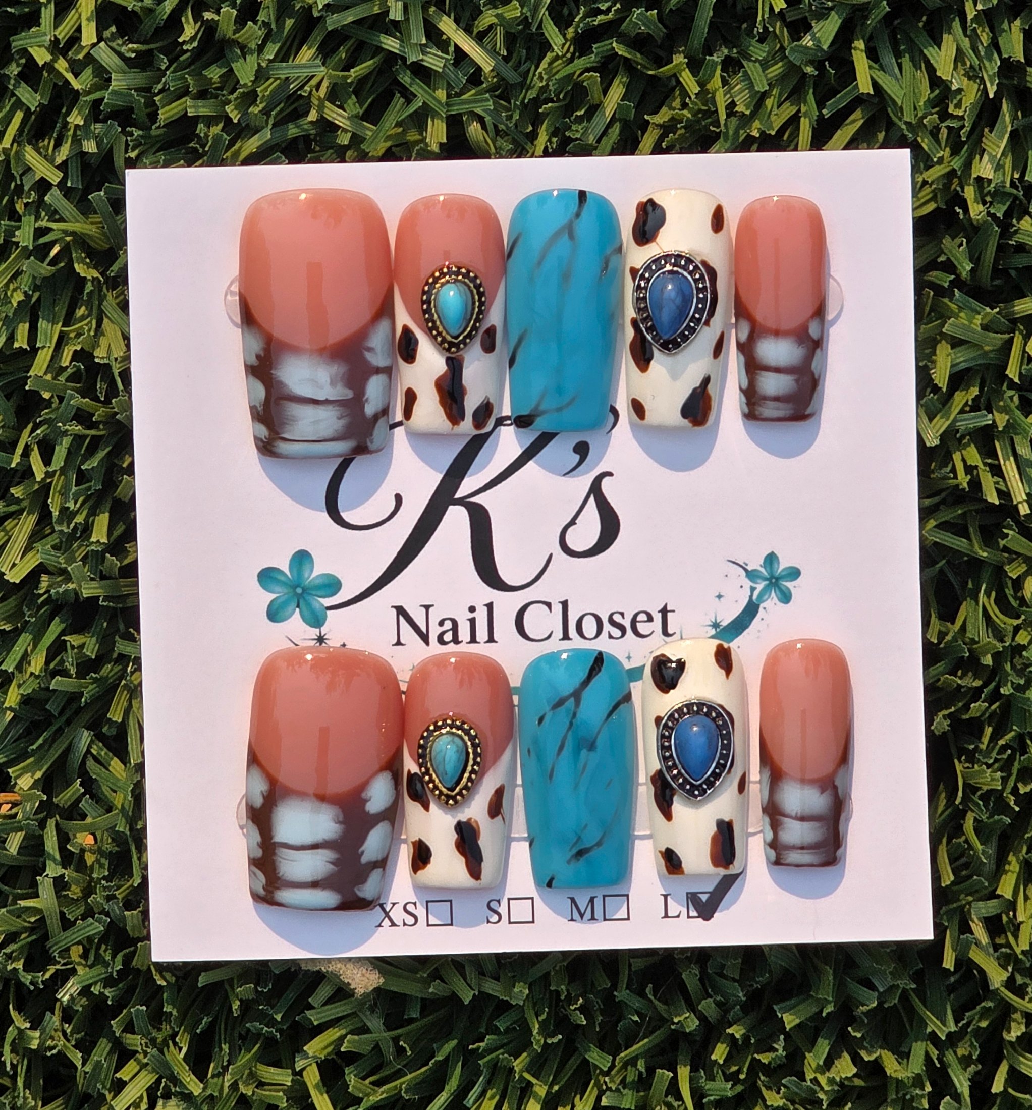 Cowboy and teal Press-On Nails - Size L