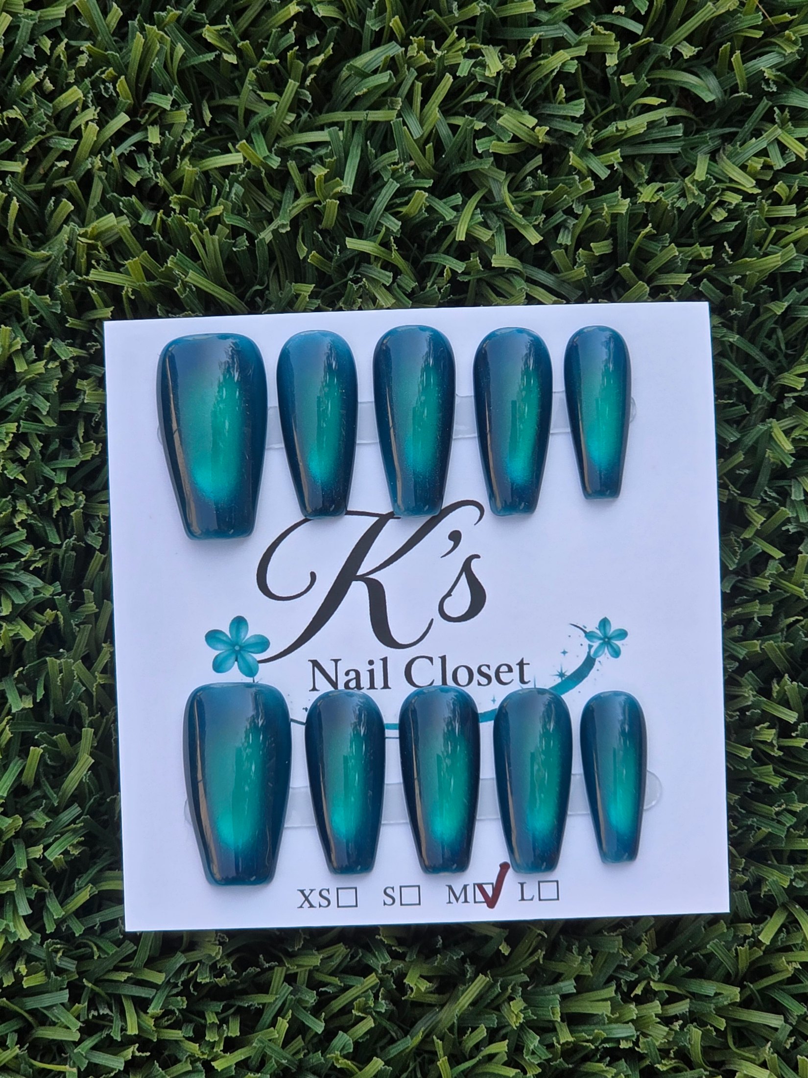 Blue/green cateye Press-On Nails - Size M