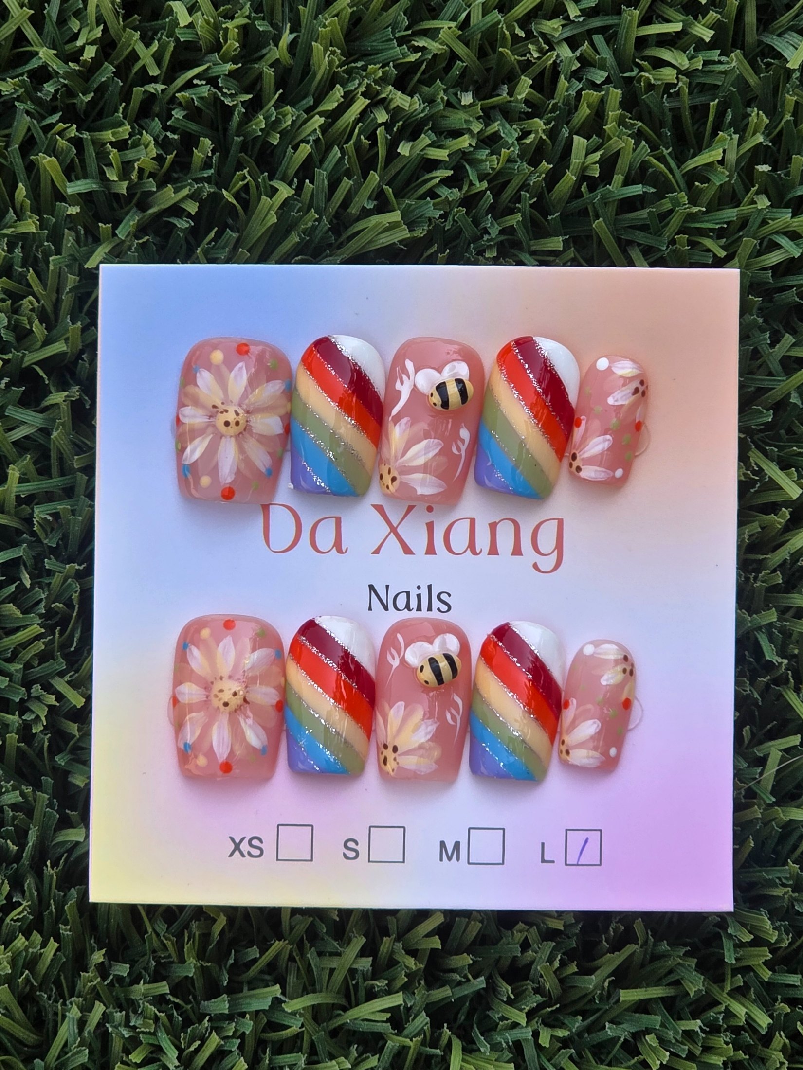 Rainbow bee Press-On Nails - Size L