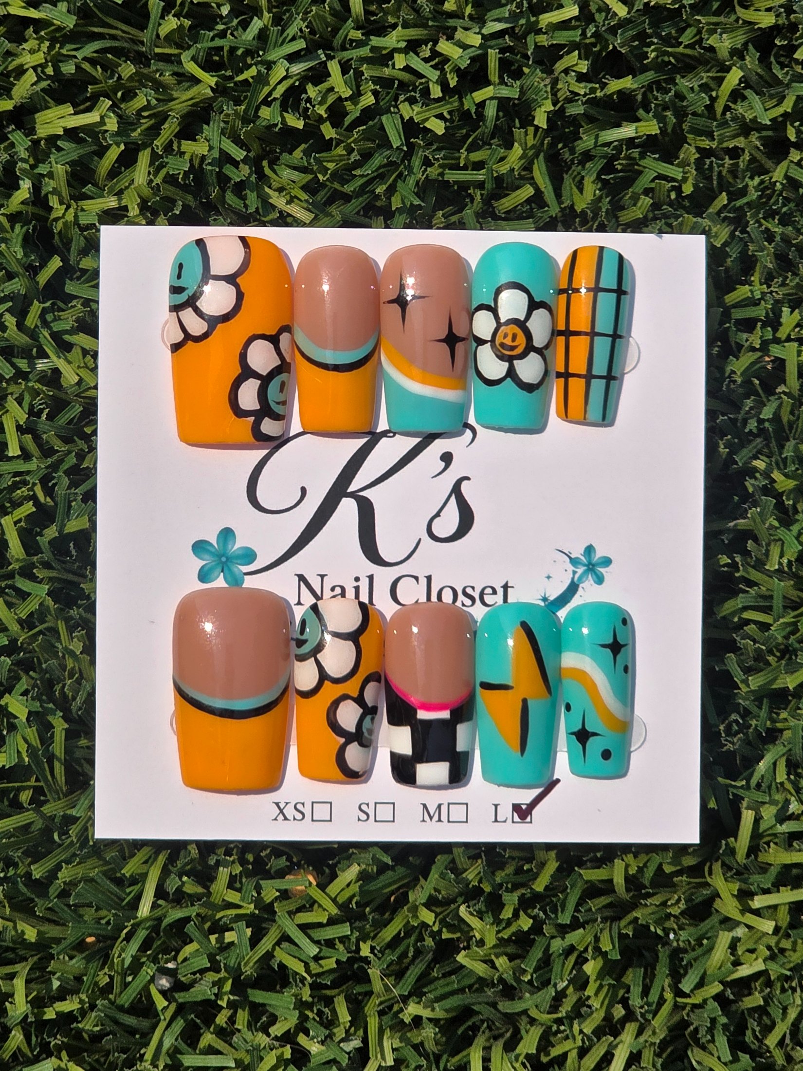 Retro Press-On Nails - Size L