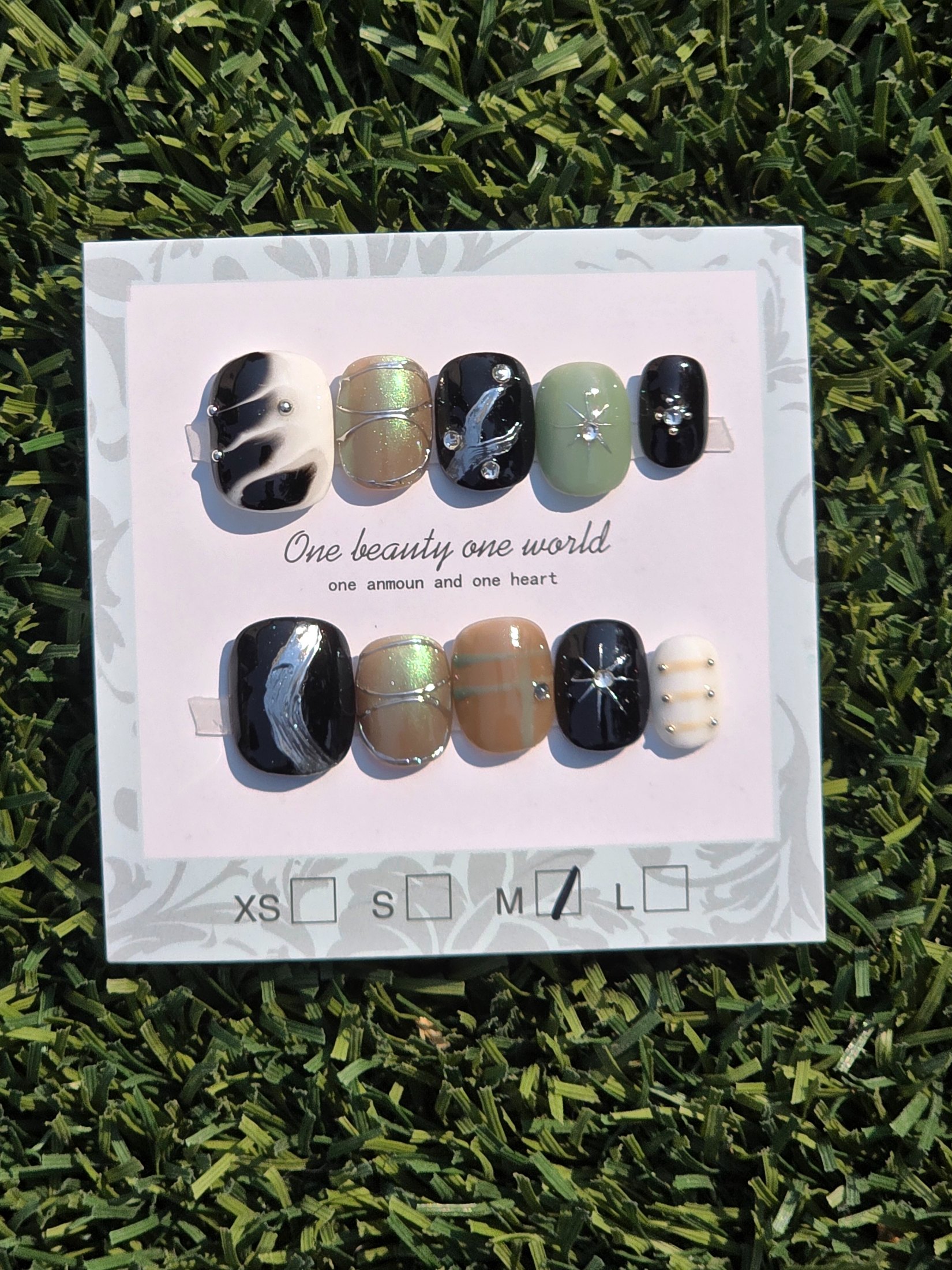 Black and chrome tan Press-On Nails - Size M