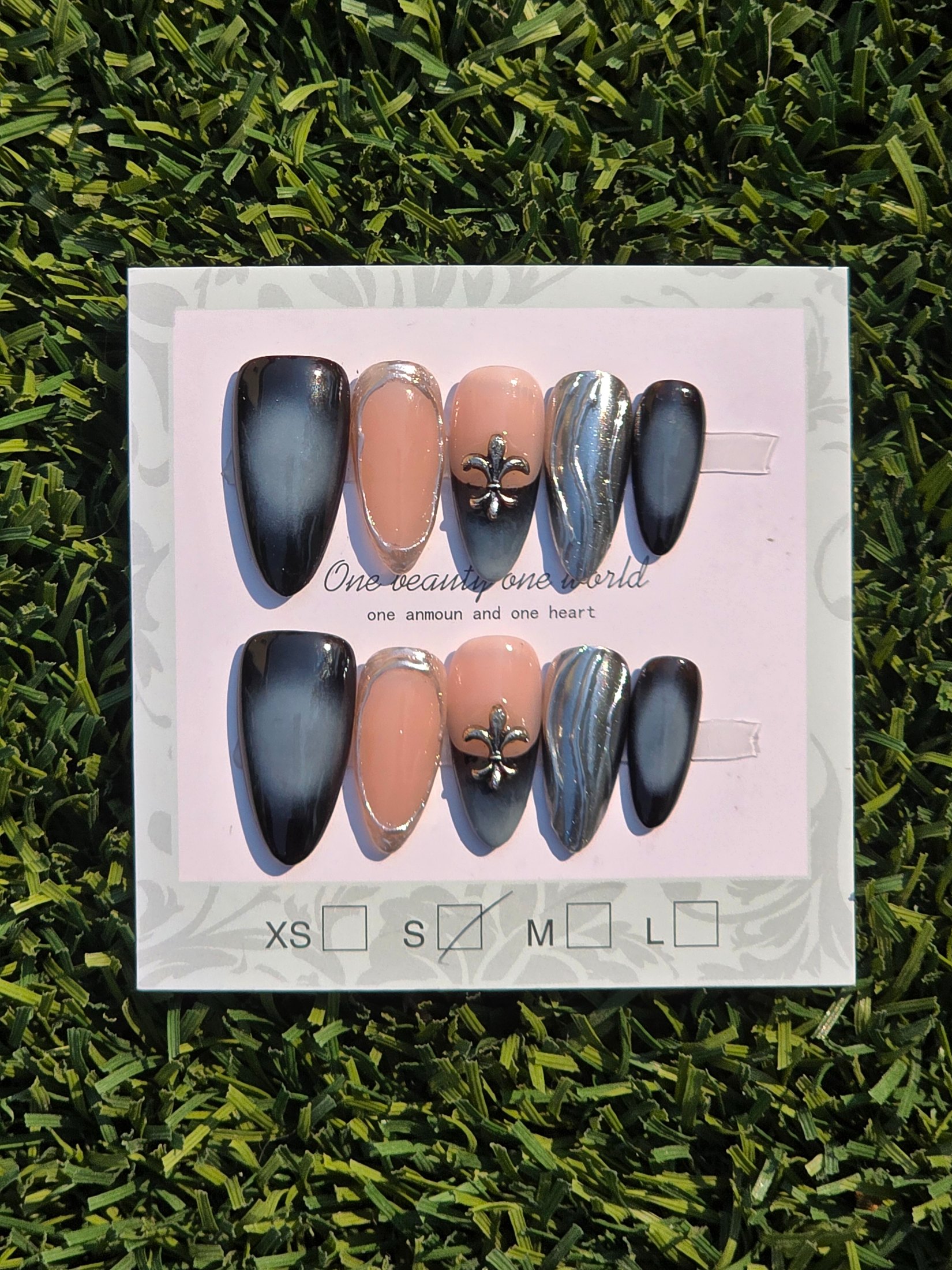 Black w/ silver Press-On Nails - Size S