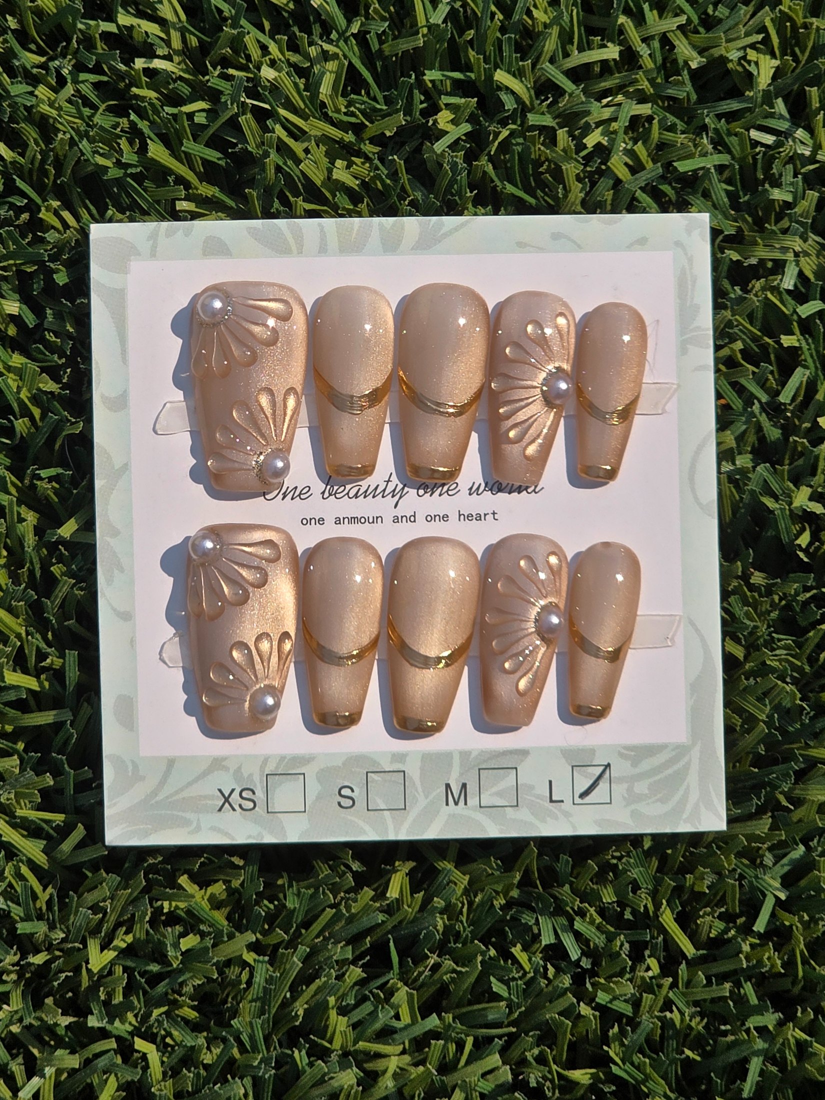 Beige cateye Press-On Nails - Size L