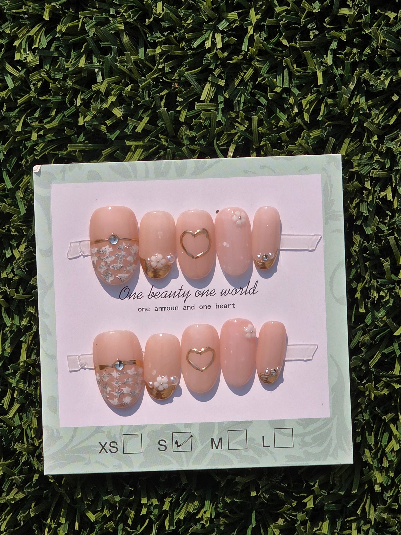 White and gold accent Press-On Nails - Size S