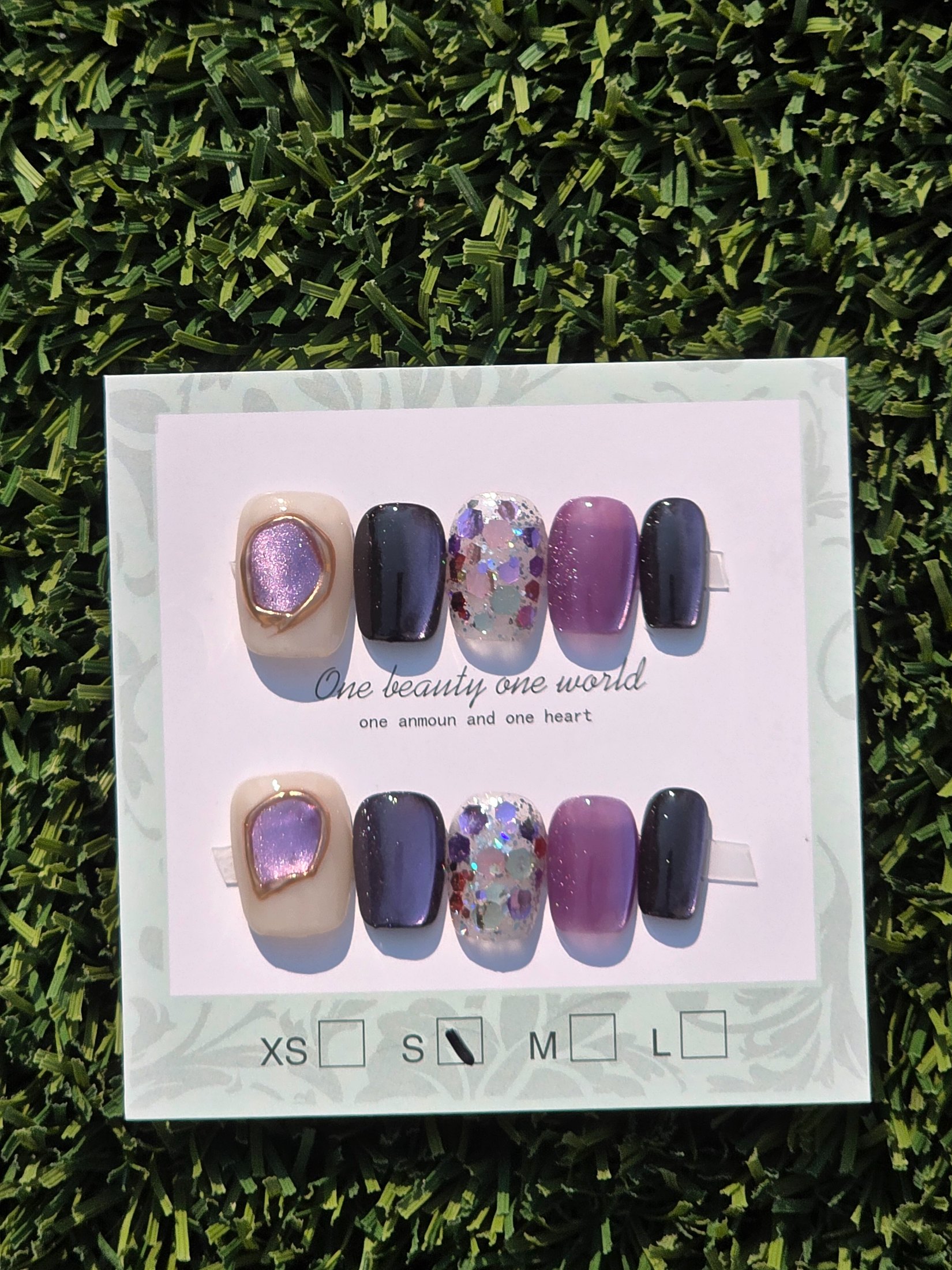 Purple cateye and chunky glitter Press-On Nails - Size S