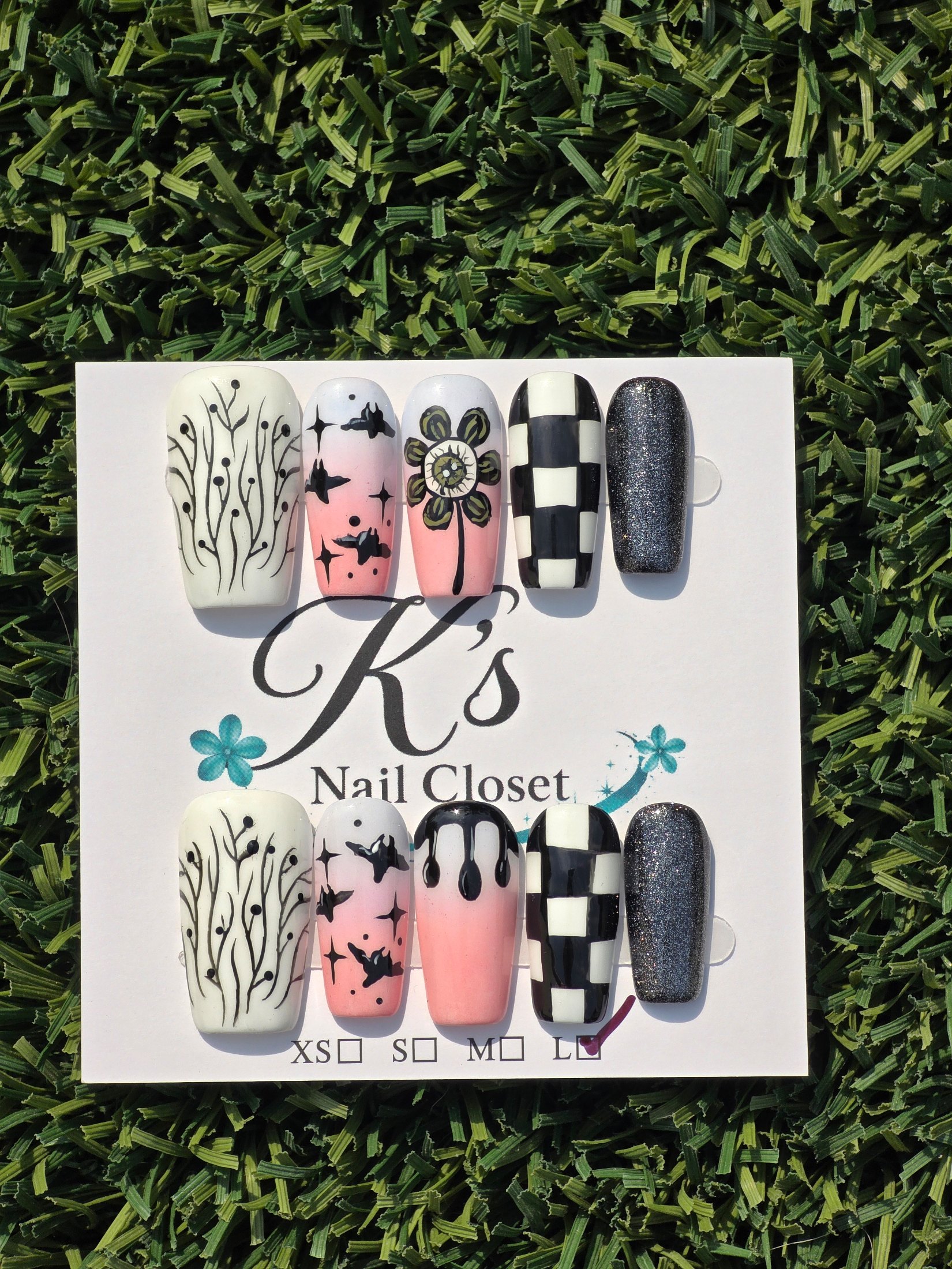 Pink & black sparkle halloween Press-On Nails - Size L