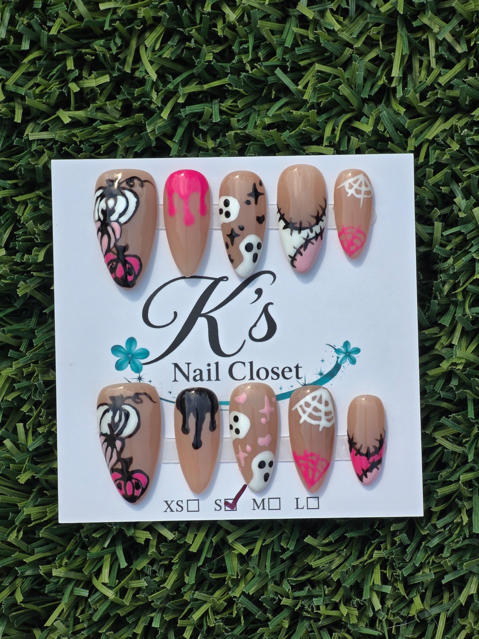 Pink halloween (discounted-imperfect pumpkins) Press-On Nails - Size S