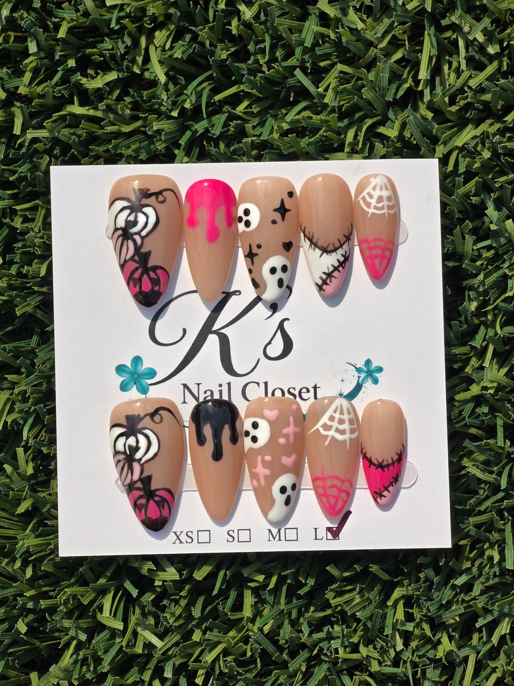 Pink halloween (discounted-imperfect pumpkins) Press-On Nails - Size L