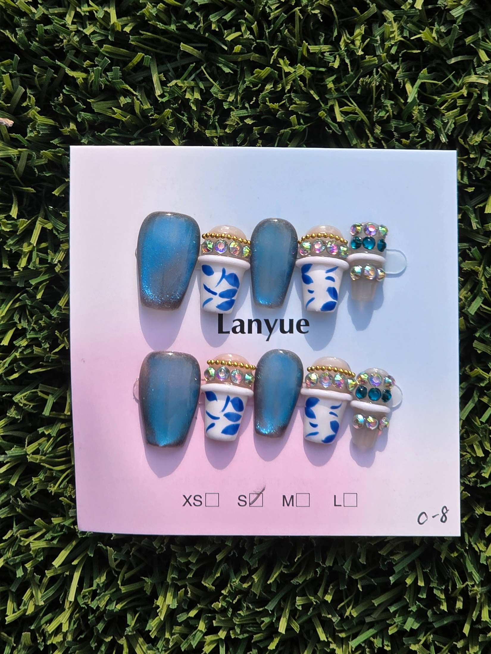 Blue cateye w/ bling Press-On Nails - Size S