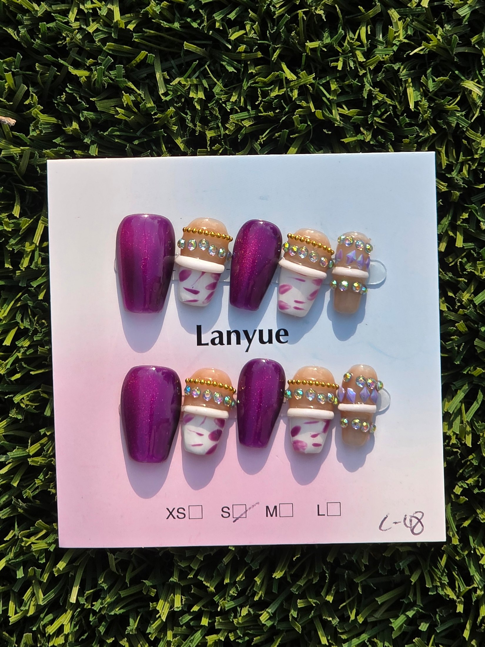 Violet cateye w/ bling Press-On Nails - Size S