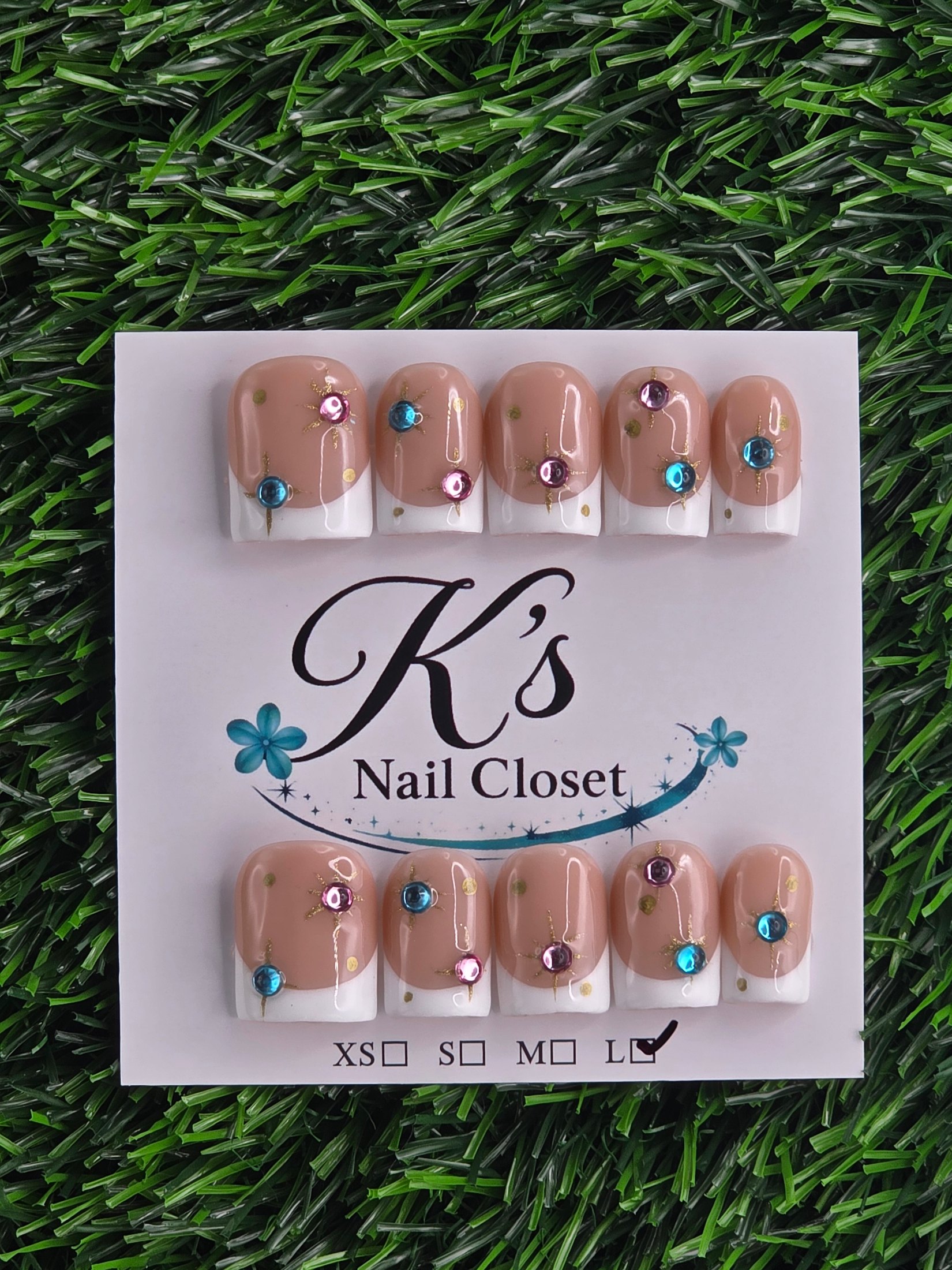 White Frenchie w/ Blue and Pink Rhinestones photo 1