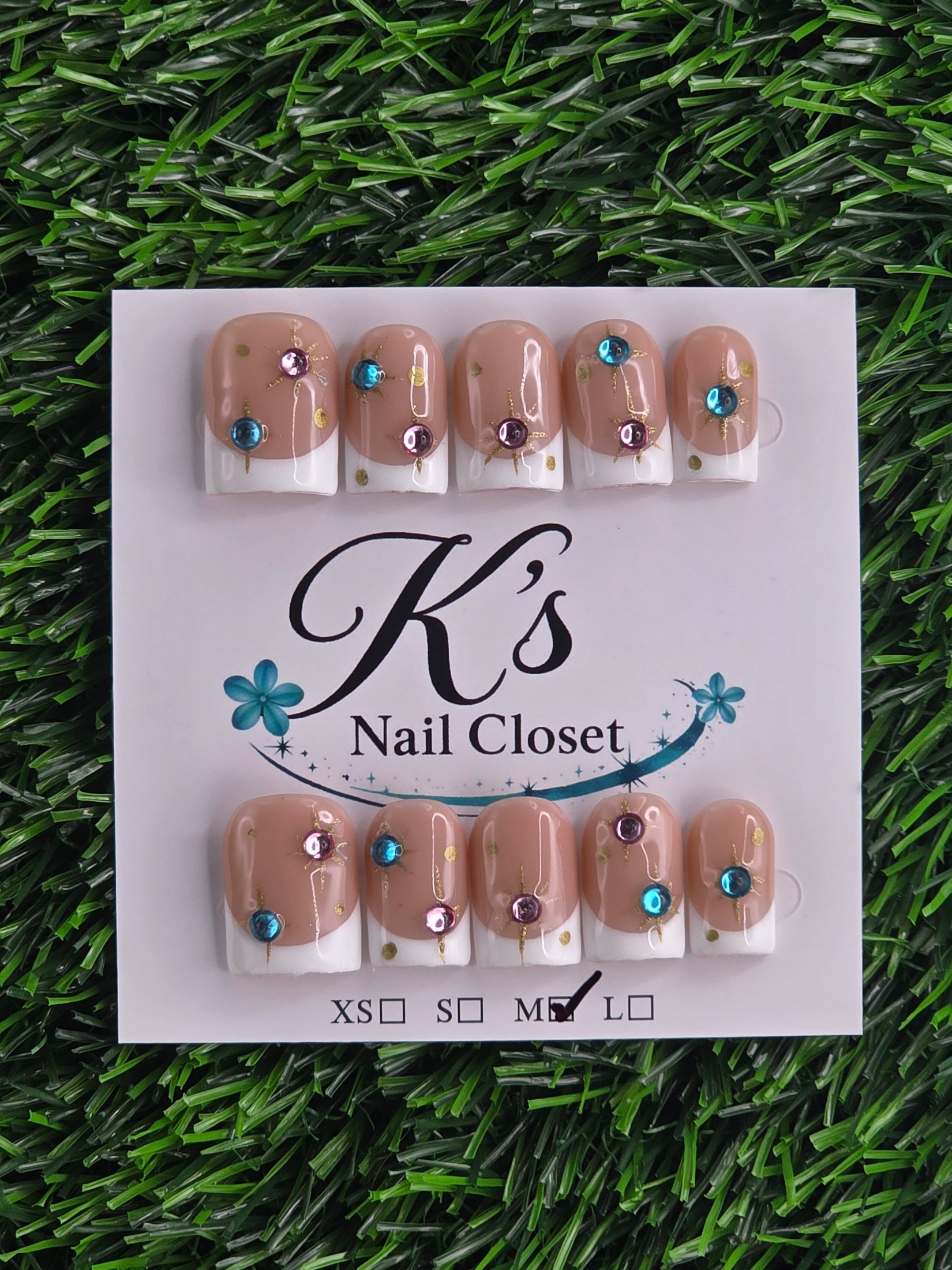 White Frenchie w/ Blue and Pink Rhinestones photo 1