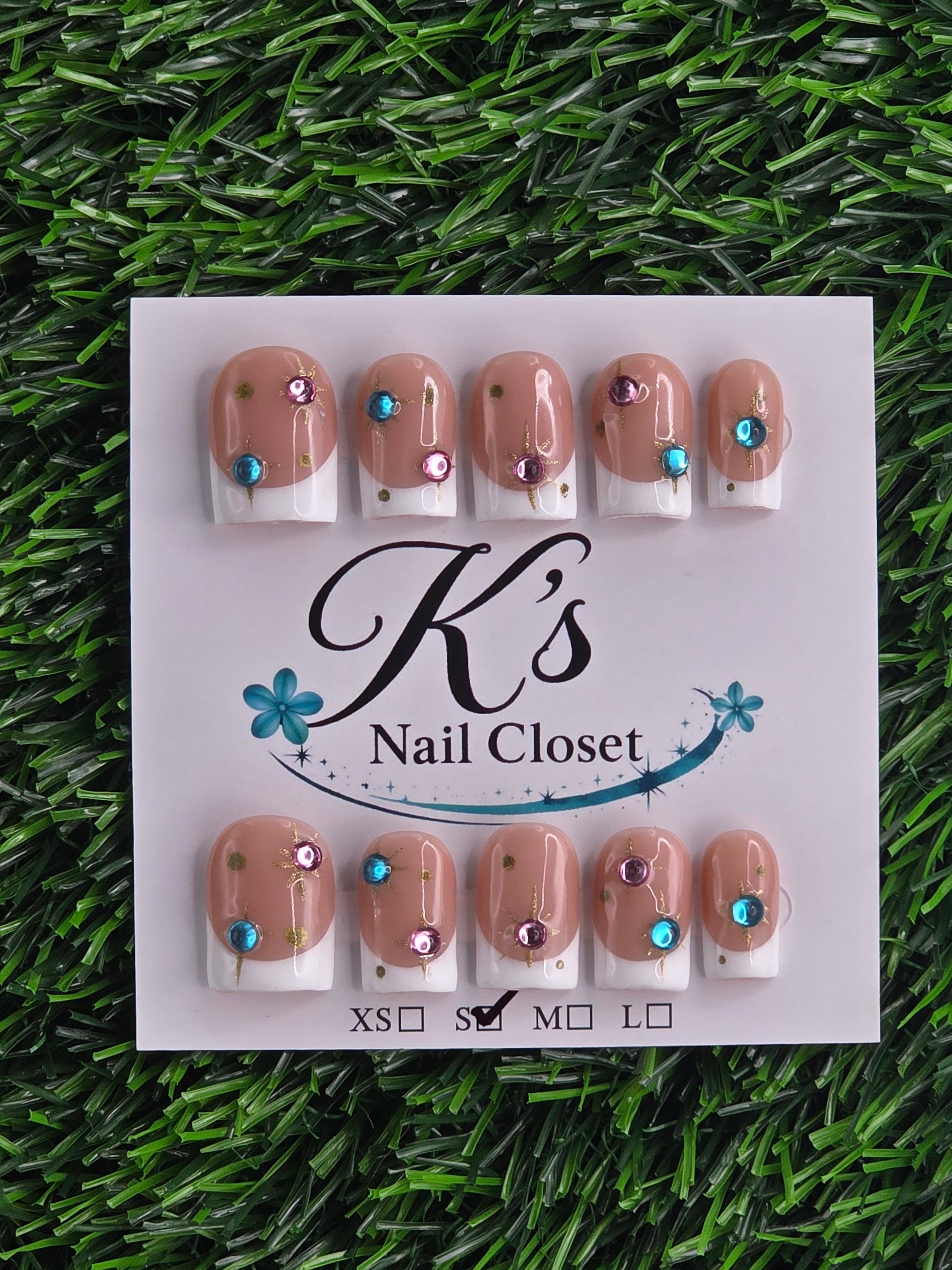 White Frenchie w/ Blue and Pink Rhinestones photo 1