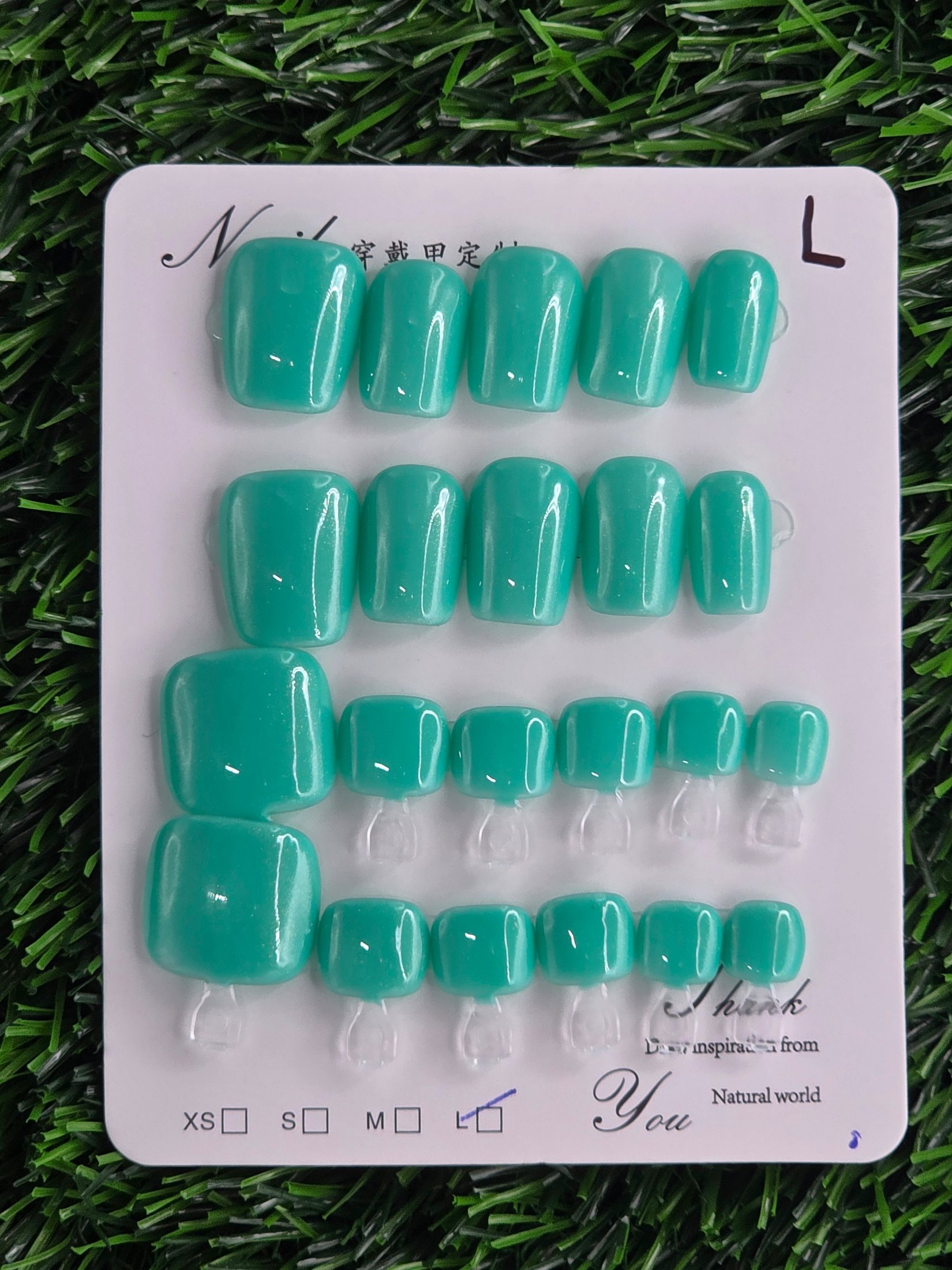 Solid Teal w/ Toes Press-On Nails - Size L
