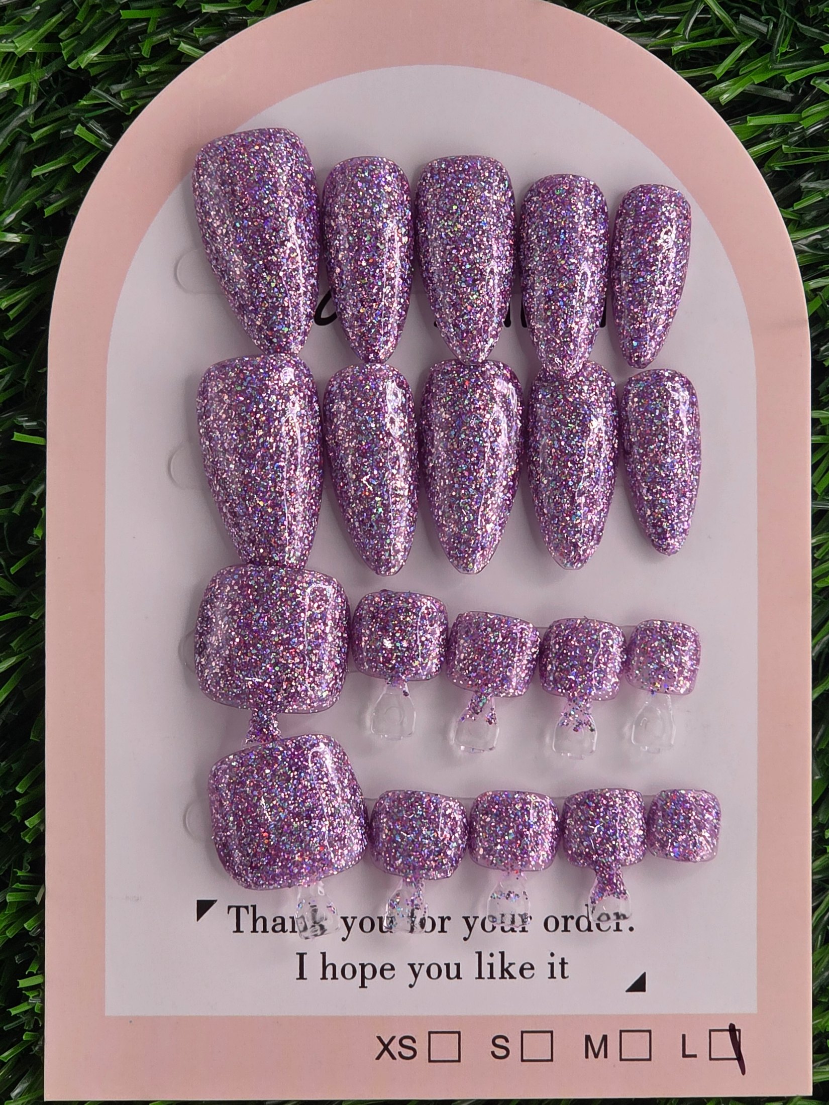 Purple Sparkle w/ Toes Press-On Nails - Size L