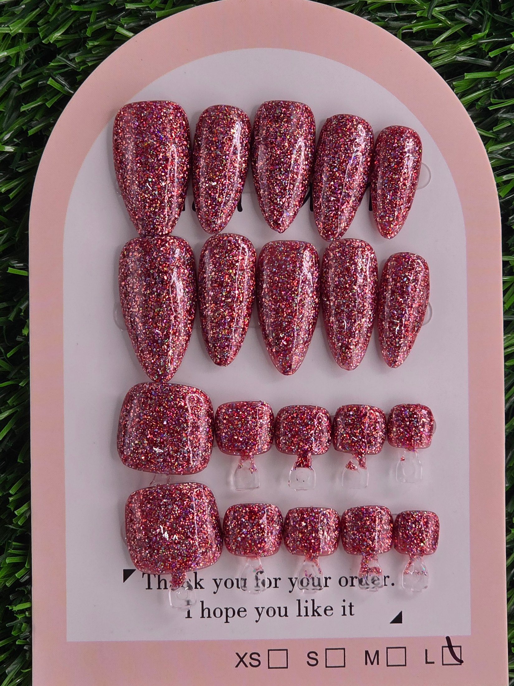 Maroon Sparkle w/ Toes Press-On Nails - Size L