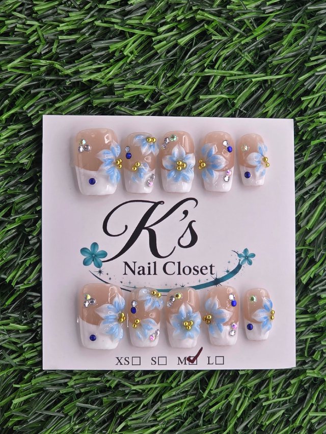 White Frenchie w/ Blue Flowers