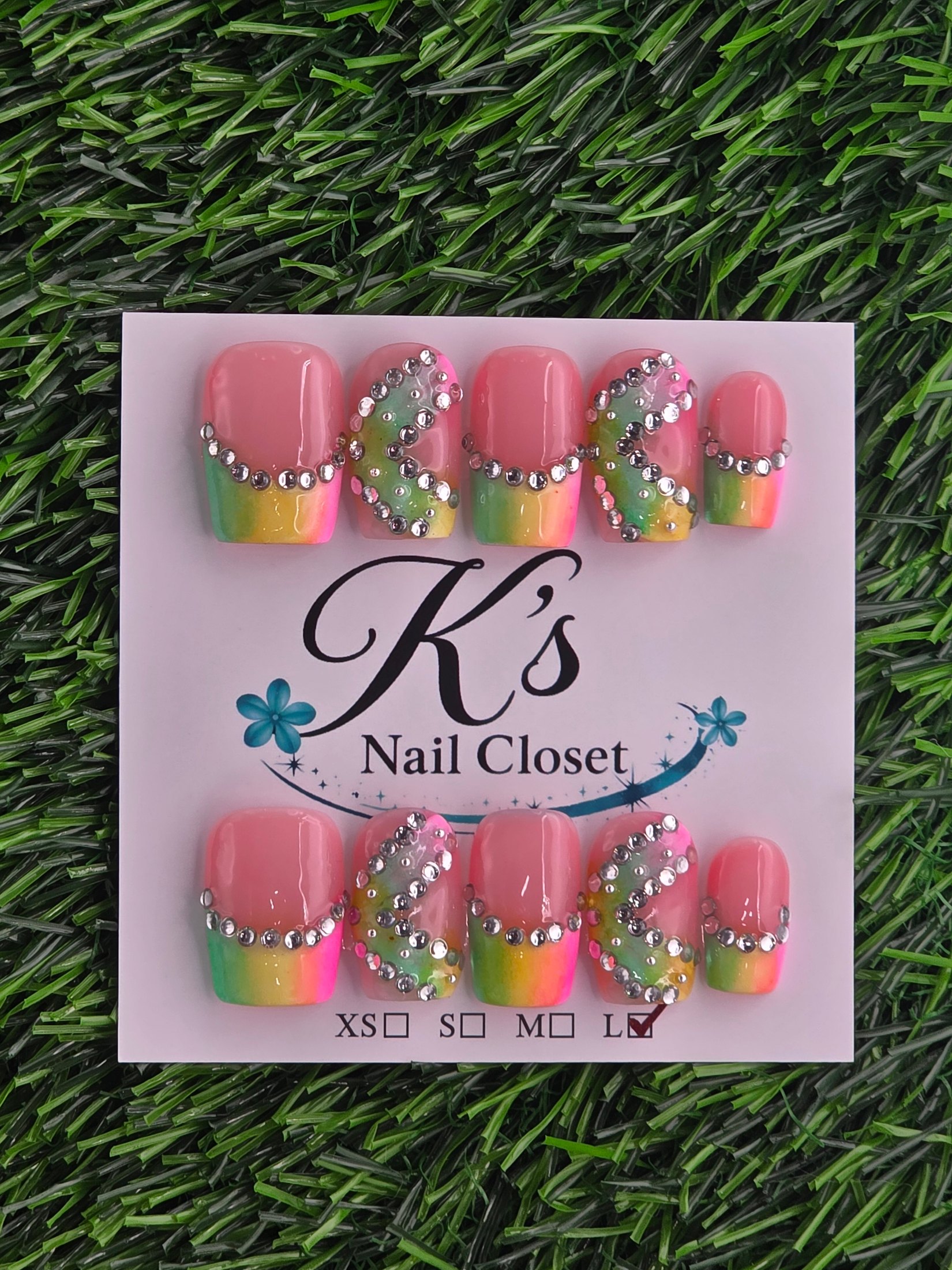 Rainbow Press-On Nails - Size L