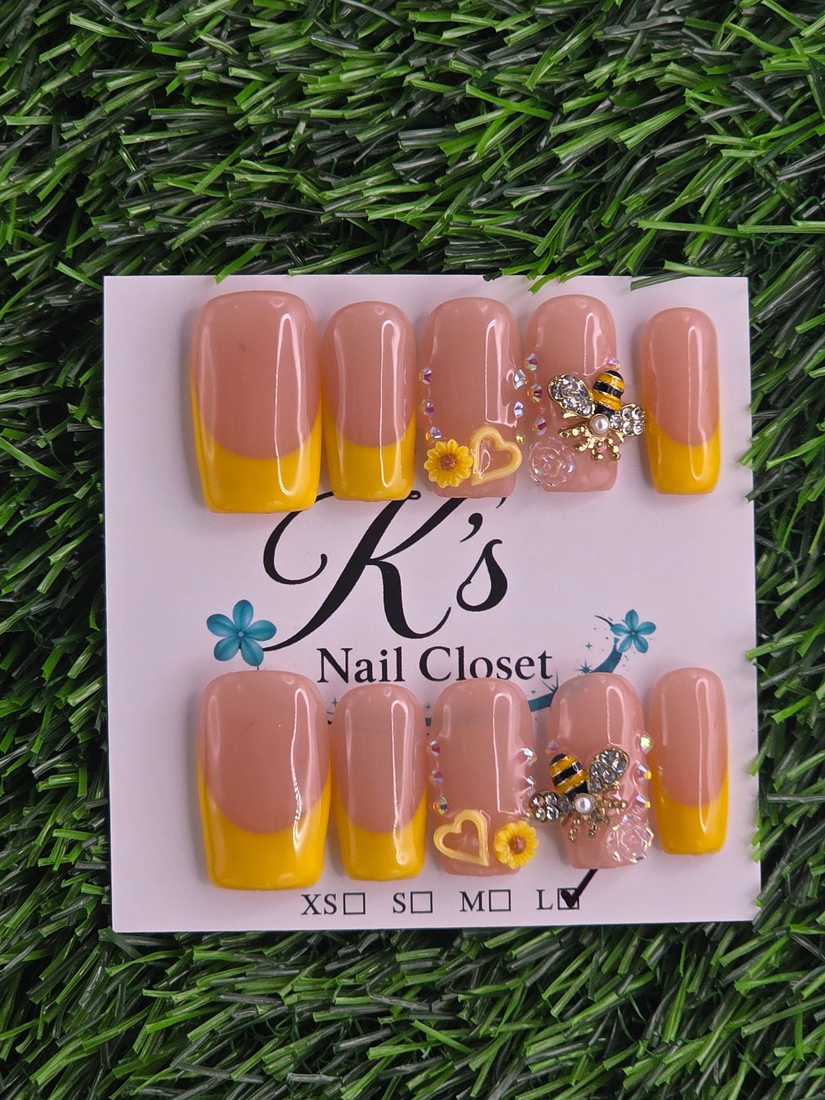 Bumble Bee Frenchie Press-On Nails - Size L