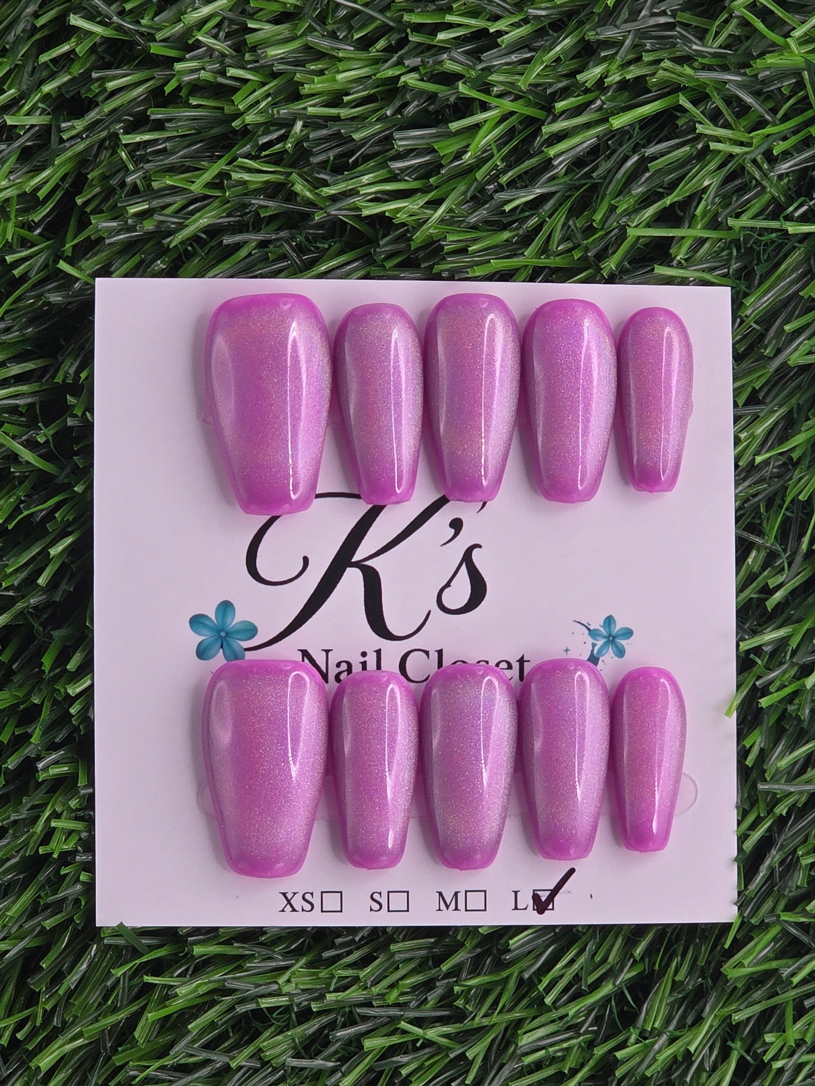 Pink w/ Rainbow Cateye Press-On Nails - Size L