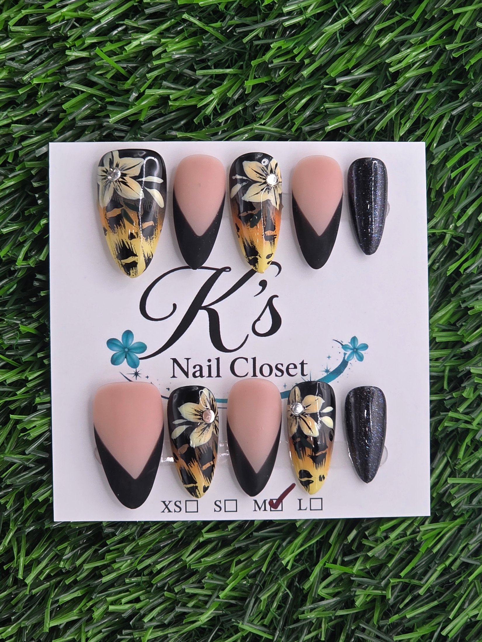 Black Frenchie w/ Animal Print Press-On Nails - Size M