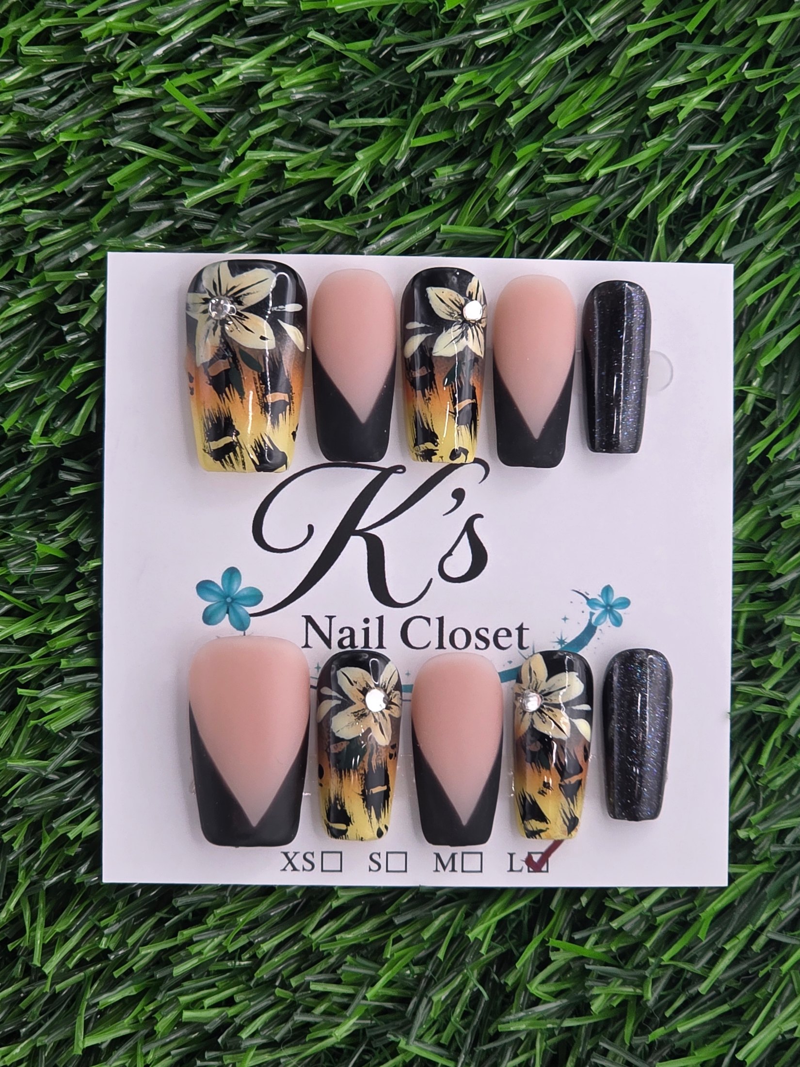 Black Frenchie w/ Animal Print Press-On Nails - Size S, M, L