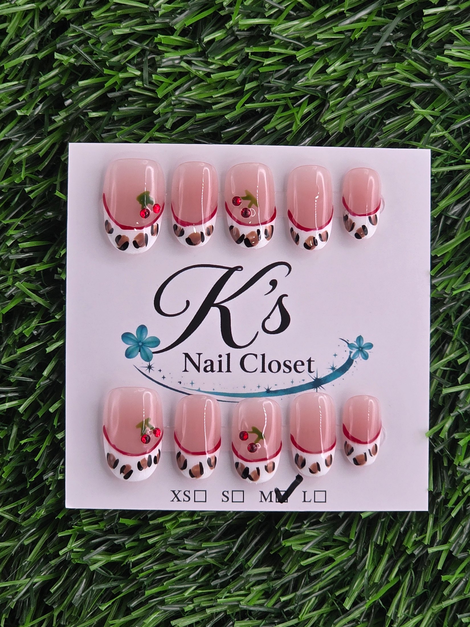 Animal Print and Cherry Press-On Nails - Size M