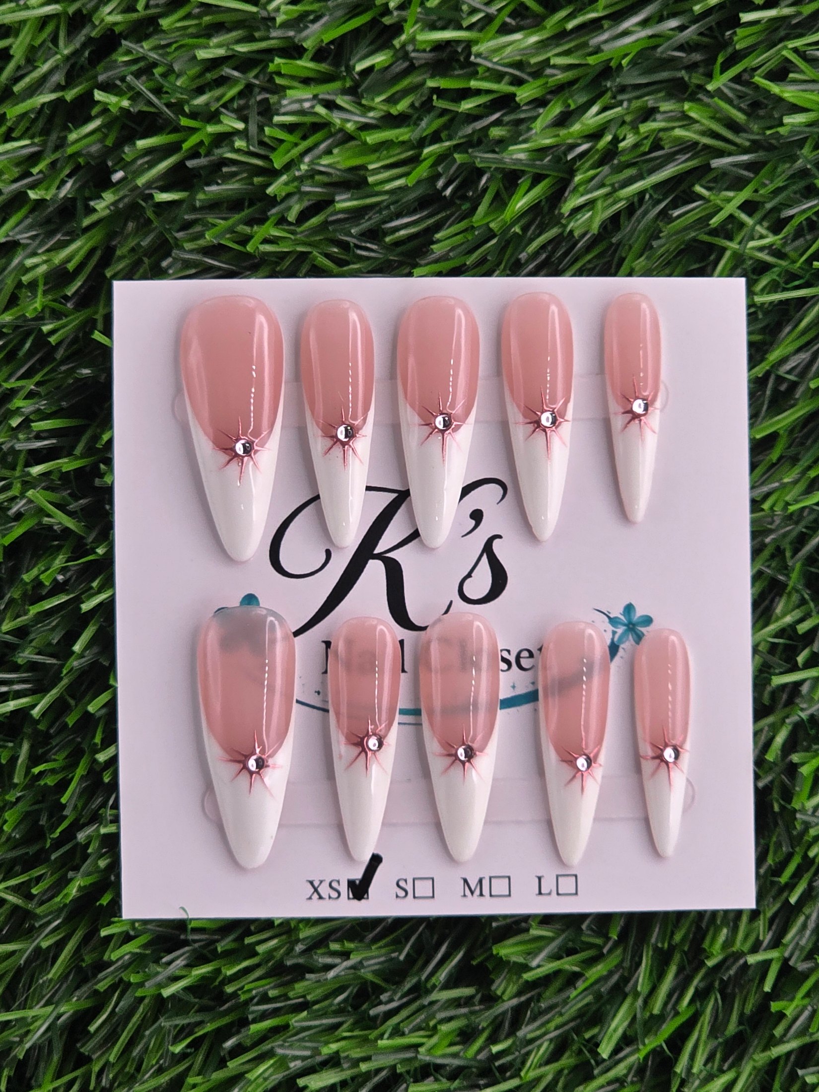 White Frenchie w/ Pink Chrome Press-On Nails - Size XS