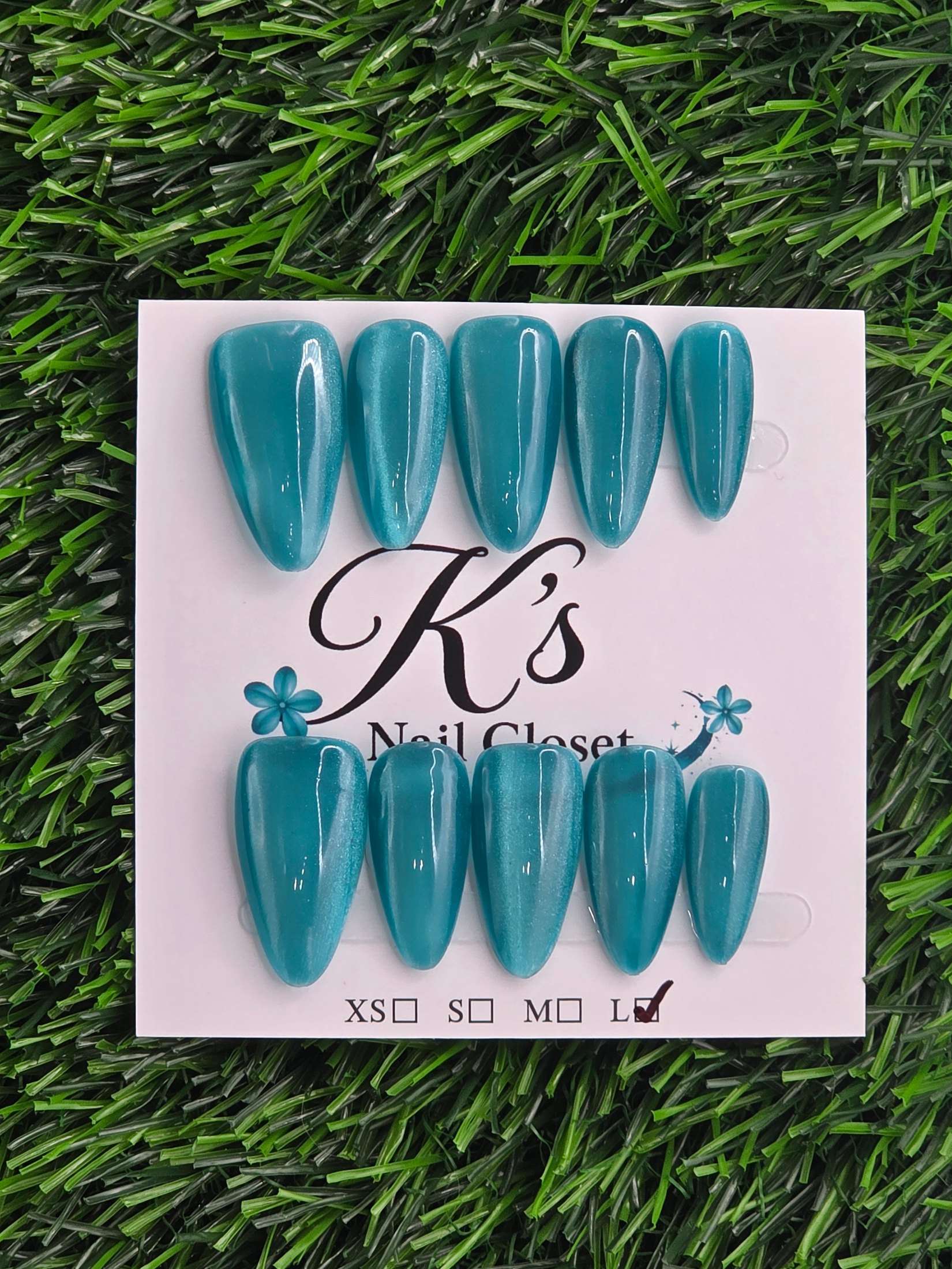 Teal Press-On Nails - Size L