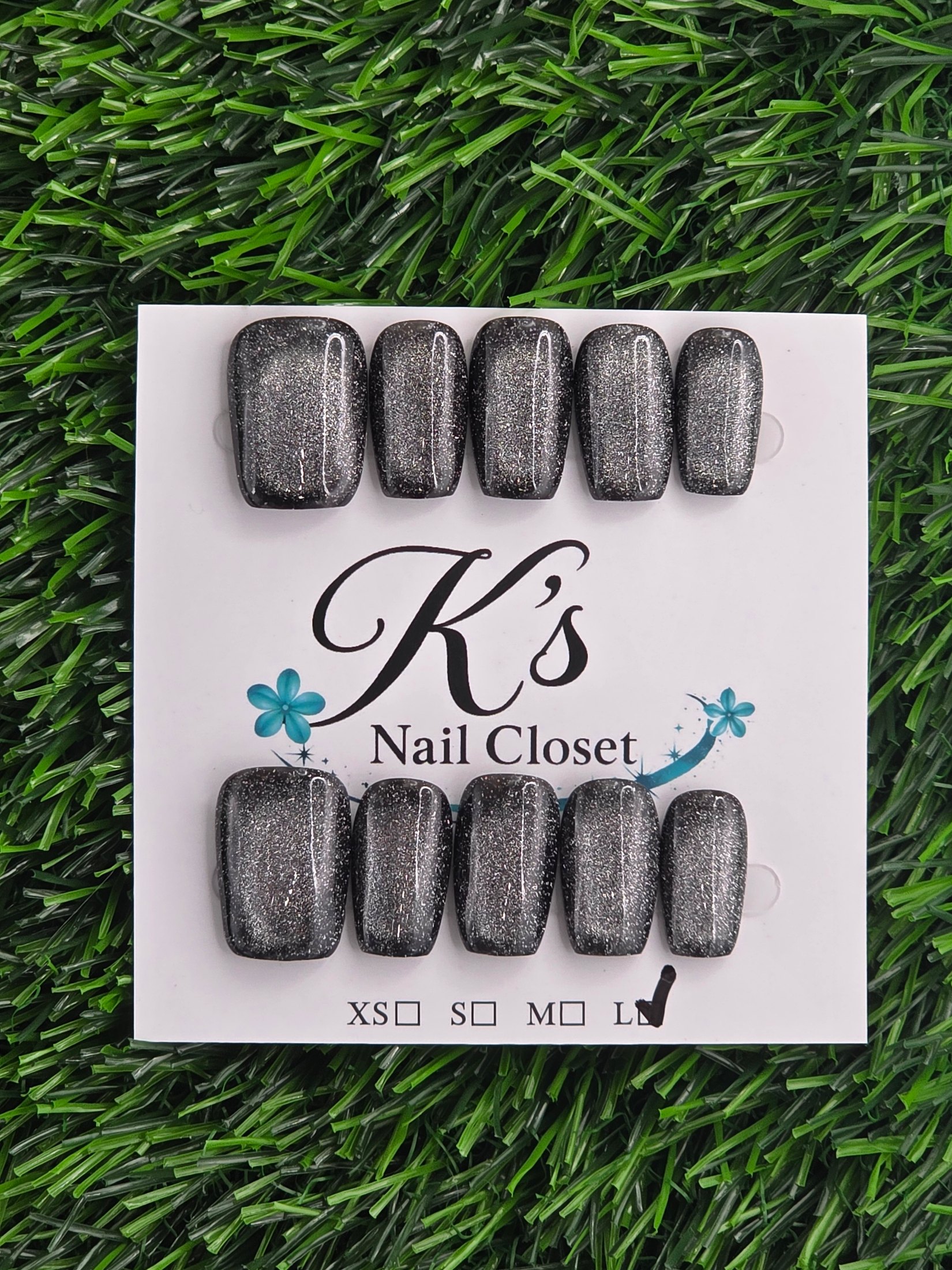 Black Sparkle Press-On Nails - Size L
