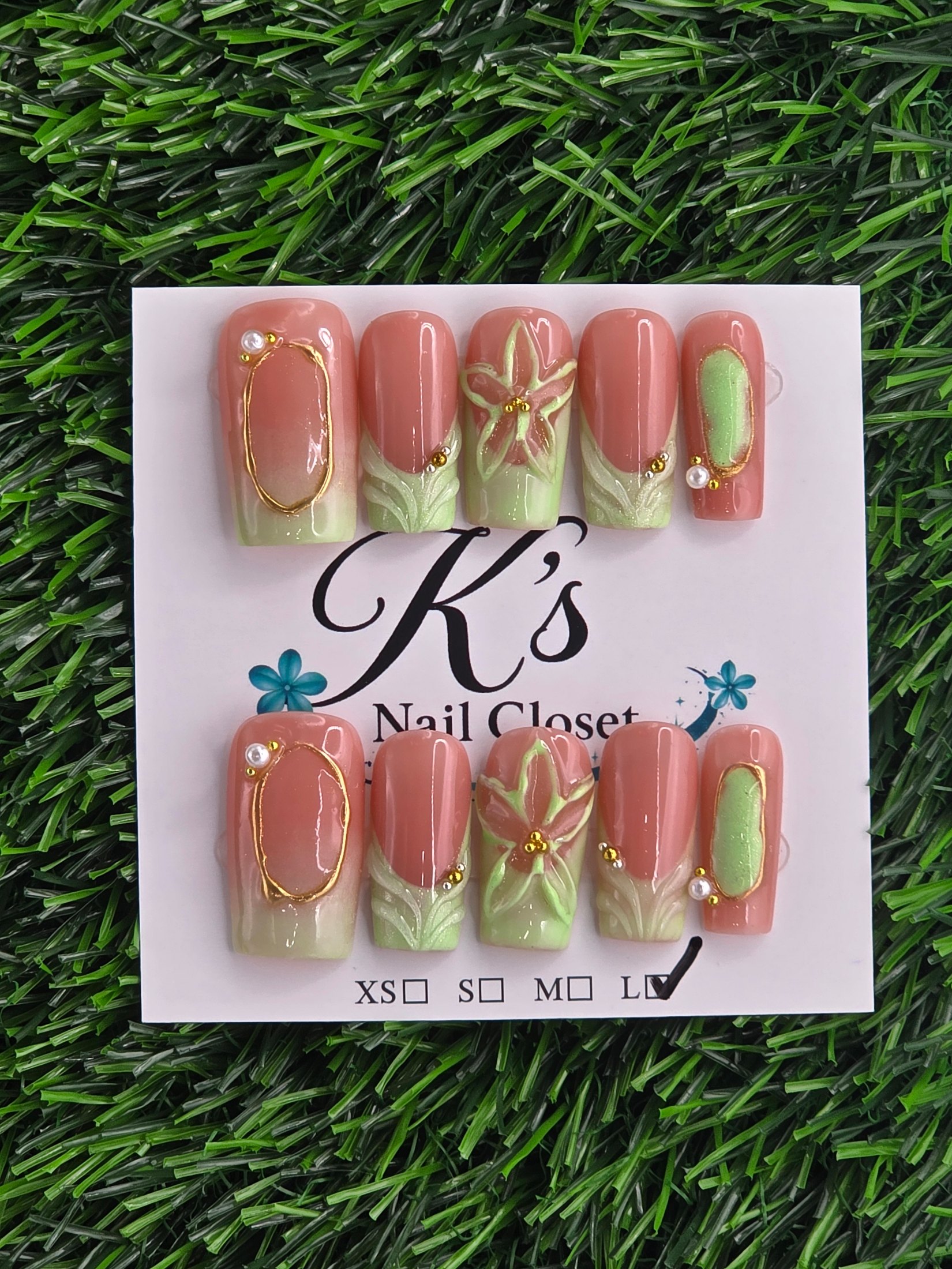 Green Frenchie Press-On Nails - Size L