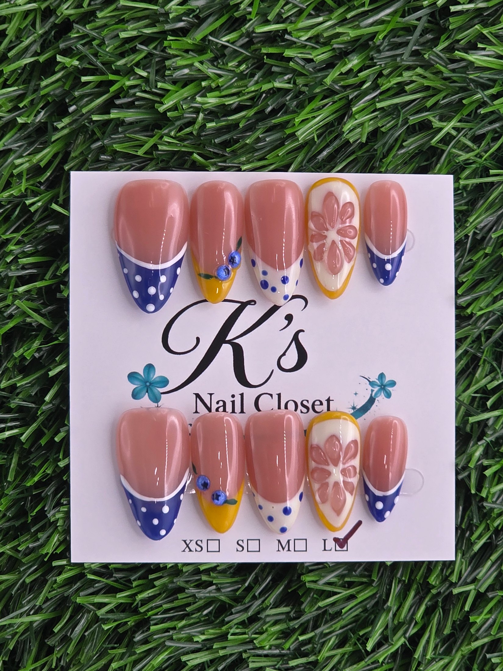 Lemon and Blueberry Press-On Nails - Size L