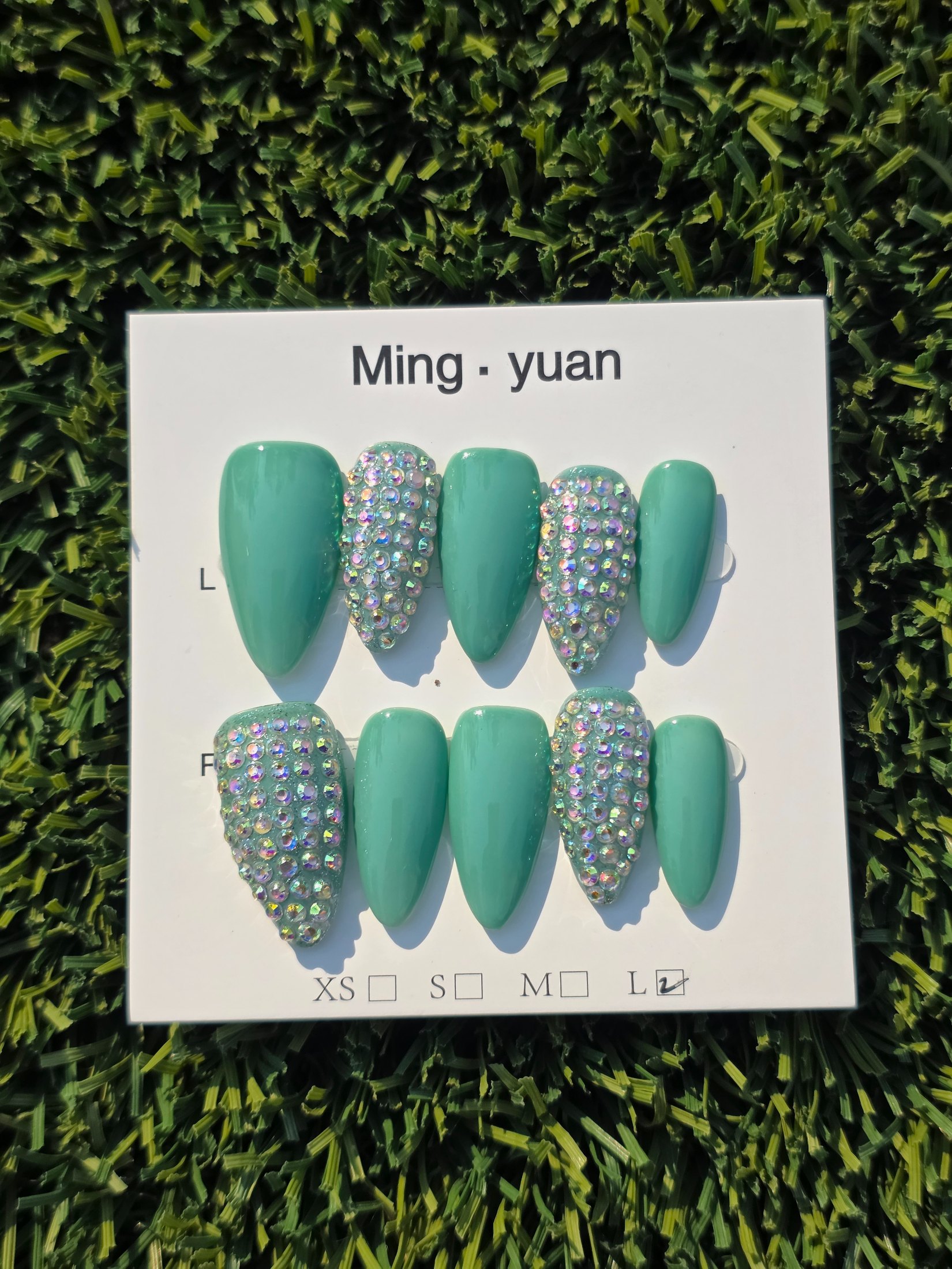 Mint green bling Press-On Nails - Size L