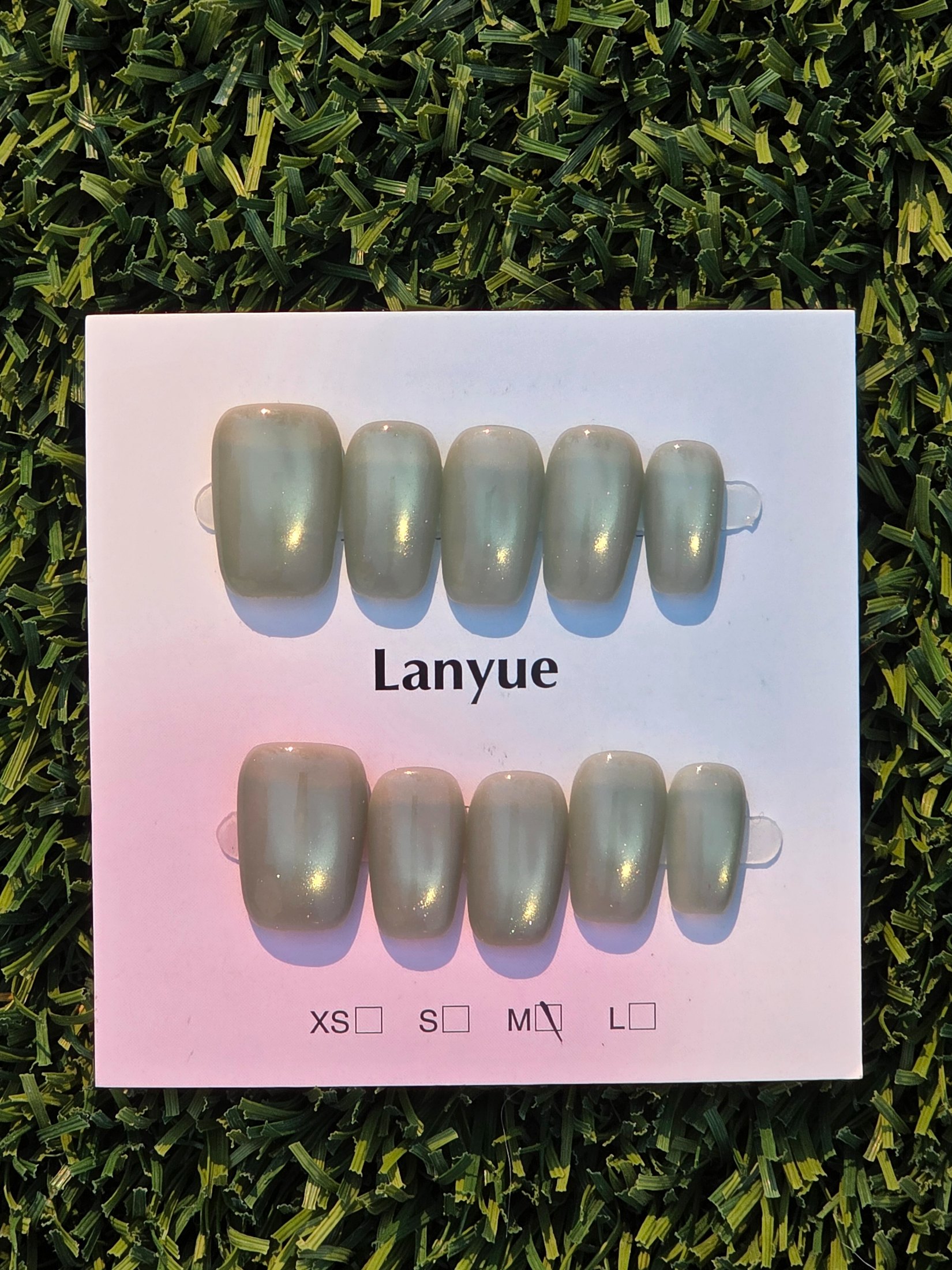 Green cateye Press-On Nails - Size M