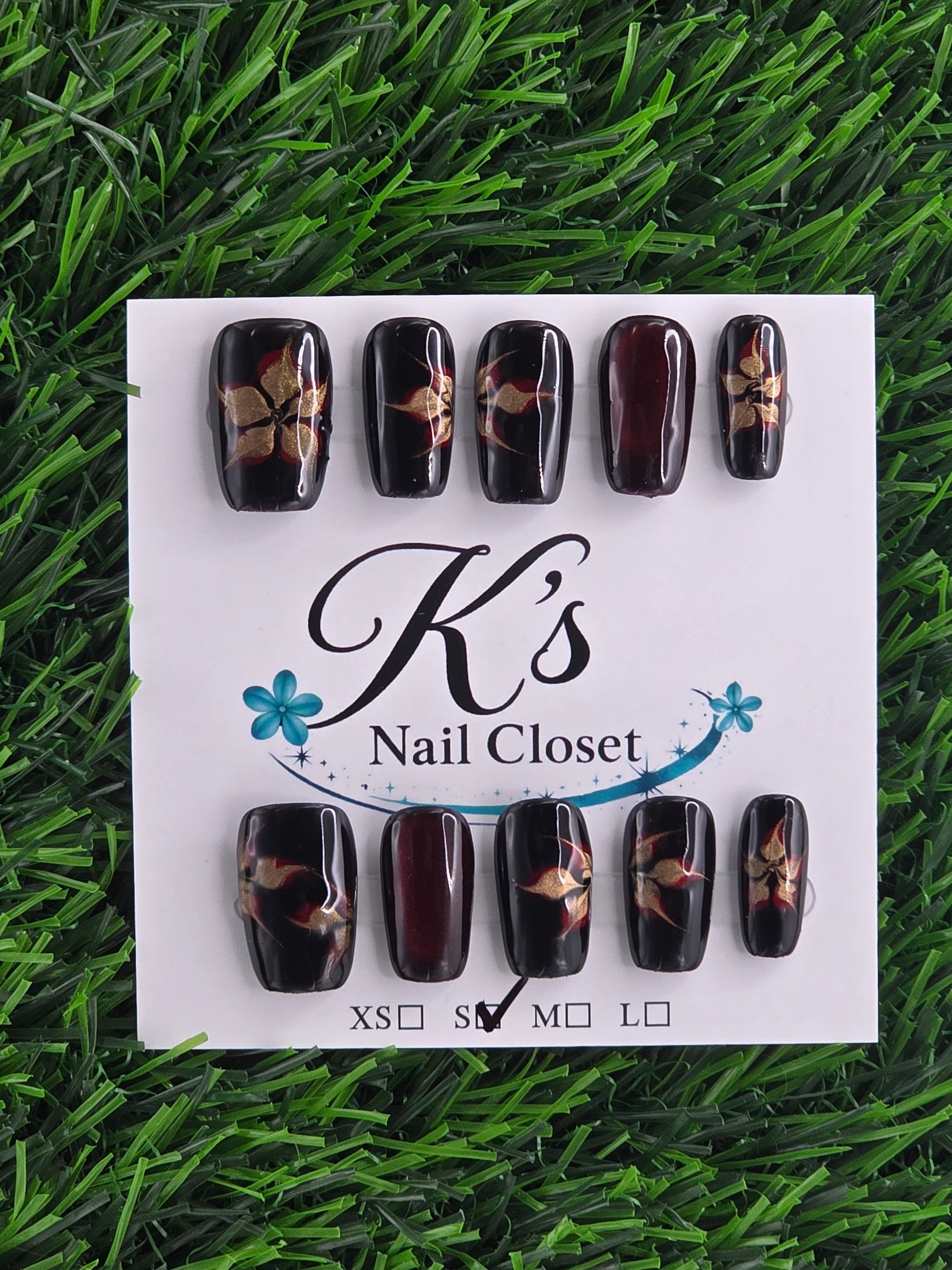 Cateye w/ Flowers Press-On Nails - Size S