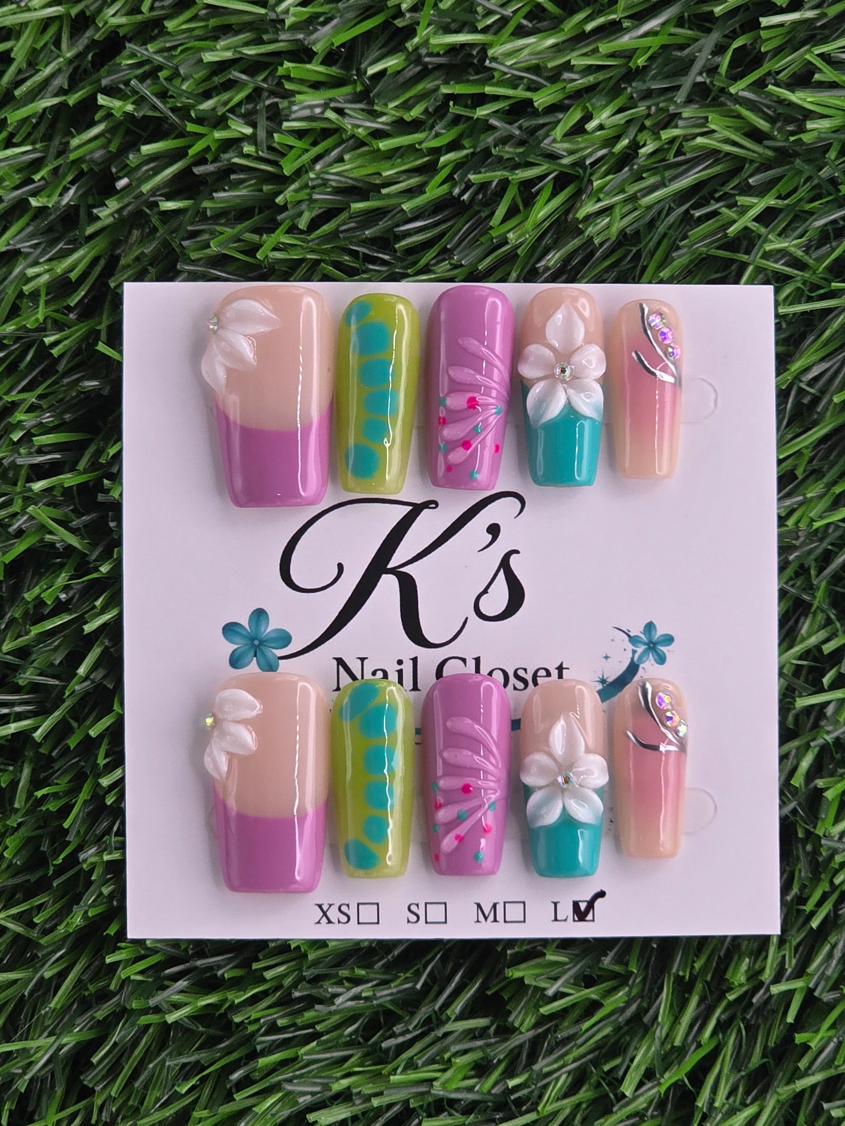 Bright Colors Press-On Nails - Size L