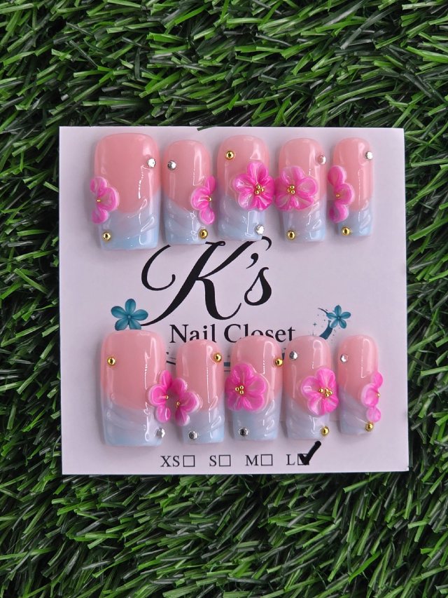 Light Blue Frenchie w/ Pink Flowers